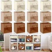 [Marsui] 12 Pcs Clear Cube Storage Bins Collapsible Fabric Storage Organizer with Window for Daycare Room Nursery Playroom(Brown)