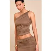 Mushroom Mesh Asymmetric Long Top, Mushroom