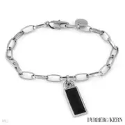 DYRBERG/KERN Bracelet of Onyx and Silver Finish Stainless Steel Plating 8.75"