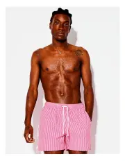 [Kenji Swim] Panther Seersucker Stripe Swim Shorts in Pink