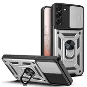 case For Samsung S23 Plus Slide Camera Lens Protection and Built in 360 Rotatable Ring Holder - Silvery