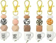 [LiQunSweet] 5 pcs 5 Styles Coffee Cup Theme Silicone Clip on Charms Cow Print Bead Drink Keychain Charms with Lobster Clasps for DIY Jewelry Craft Purse Bag Decor Bulk