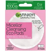 Garnier SkinActive Micellar Cleansing Eco Pads, Reusable, 3 Ultra-soft Microfibe