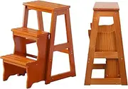 3 Step Solid Wood Folding Ladder Chair, Protable Wooden Step Stool, Shoe Changing Bench，Convertible Folding Chair Step Stool Display Stand for Adults Office Home Kitchen Outdoor(Color:A)