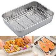 Stainless Steel Rectangular Pan Baking Oven Tray Removable Rack Roasting Grill