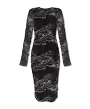 Allsaints Ruched Mesh Midi Dress 12,6,8 Black