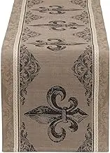 DII French Style Tabletop Kitchen Collection, Reversible Table Runner, 14x72, Fleur de Lis Stripe