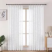 Lecloud White Pinch Pleated Sheer Curtains 72 Inches Long 2 Panels, Light Filtering Airy Jacquard Textured Window Curtains for Bedroom Living Room, Farmhouse Hooks Rings Back Tab Drapes, 42" W x 72" L