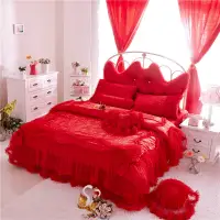 在飛比找蝦皮購物優惠-公主日記 大紅色 緹花床罩 床罩組 床裙組 標準雙人 加大床