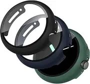 3 Pcs for Google Pixel Watch/Pixel Watch 2 case,Hard PC Frame Scratch Resistant Bumper for Pixel Watch Cover with Tempered Glass,Pixel Watch Screen Protector Accessories,Black/Midnight Blue/Green