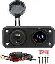 Quick Charge Socket, Dual Port Car Socket, QC 3.0 PD 18W DC10‑30V Power Outlet Socket, with Color Backlight Voltmeter, for Car Boat Truck Bus Boat