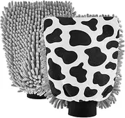 XYMZR Cow Print Seamless Absorbent Microfiber Car Wash Mitt, Funny Cute Anime Scratch Free for Cars Cleaning, Home Cleaning Mitts, 2 Pack, 10.24” L x 7.09” W