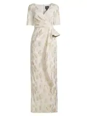 NWT Aidan Mattox V-Neck 3/4-Sleeve Gown - Gold & White size 4 MSRP $595