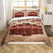 Feelyou Kids Cola Comforter Cover Queen Size, Vintage Duvet Cover Drinks Bedding Set Boys Girls Summer Holiday Teens Bedroom Decor Soft Quilt Cover 3Pcs (No Comforter)