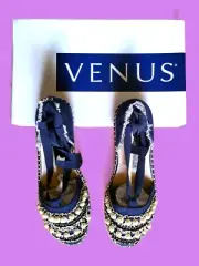 Venus shoes With Ankle Strap Navy, Suede With Pearls( Size:8) NEW