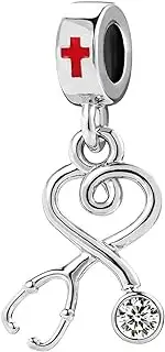 [Chili Jewelry] Heart Love Nurse Charm Nurse Cap Stethoscope RN Nursing Bead Compatible with Pandora Charms Bracelets