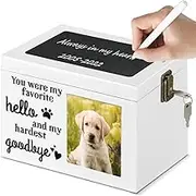 Pet urn, Large Wooden urn with Photo Frame, Wooden pet Funeral Commemorative Box (White)