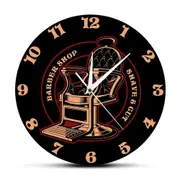 Barbershop Chair Vintage Logo Silent Wall Clock Barber Shop Decor Hanging Wall