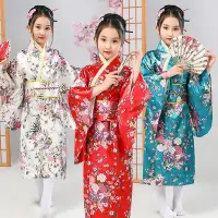 在飛比找Yahoo!奇摩拍賣優惠-民族風女童和服日本正裝傳統改良印花開衫睡衣長袍套裝舞臺演出服