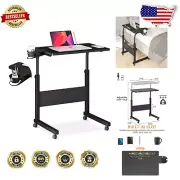 Adjustable Height Portable Standing Desk with Cup Holder - Modern Black Finish