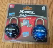 Two Master Locks One Combination 1 Black & 1 Blue Mini Sports Ball Metal "NEW"