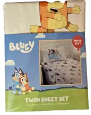 Bluey Twin Sheet Set Bingo Chloe Snickers & More Flat, Fitted, 1 Pillow NEW