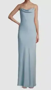 $265 Aidan Mattox Women's Blue Cowl Neck Crystal Strap Satin Gown Dress Size 12