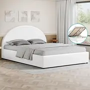 ALFORDSON Bed Frame Howell Series Double Size with Bed Head,Gas Lift Storage Bed Base for Mattress Topper Foundation Platform, PU Leather Upholstery White