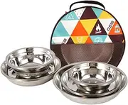 FOYTOKI Camping Essentials for Tent Camper 17Pcs Stainless Steel Camping Crockery Set Mesh Storage Bag
