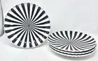 Set Of 4 Grace Teaware Black & White Striped Scalloped Fluted Dinner Plates NEW