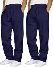 [Generic] 2 Pack Mens Sweatpants Open Bottom Joggers for Men with Pockets Loose Fit Cotton Athletic Pants for Running Casual