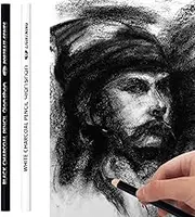2 Pcs Black White Color Charcoal Pencils - Professional Hight Quality Sketch Highlight Charcoal Wooden Pencils for Artist Drawing, Sketching, Blending, 2 Colors of 1 Black, 1White