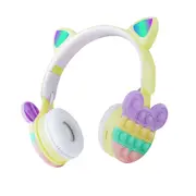 Decompression Bluetooth Headset Cute Cat Ears Glowing Rainbow Headset Wireless Plug-in Headphones - Yellow