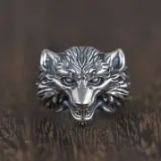 925 Silver Plated Adjustable Wolf Head Ring for Men Women,Punk Hip Hop Ring