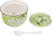 Ceramic spice jar， Jar with Lids Porcelain with Spoons Jars Round Condiment Pots Condiment Holder for Salt Coffee Tea Can
