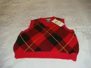 NWT GREEND 9 Boys Sweater Jester Red VEST Argyle Diamonds 4T/4