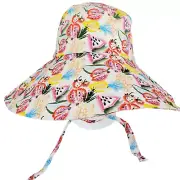 Steve Madden Beach Floppy Sun Hat w/Ties O/S Packable Lined White Fruit Cotton
