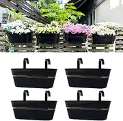LaLaGreen Outdoor Plants Rail Planter (15 Inch, 4 Pack) Black Metal Iron Hanging Flower Pots Deck Railings Fence Balcony Buckets Modern Boho Style Window Box Plant Holder Hooks Porch Home Garden Decor
