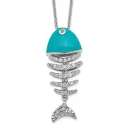 Sterling Silver Cheryl M Rhodium-Plated Enameled Brilliant-Cut Cz Fish 18 Inch Necklace