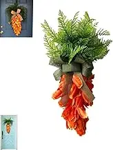 Rustic Orange Carrot Wreath – Spring Teardrop Swag with Bow & Eucalyptus Leaves for Easter Wall or Porch Décor(1pcs)