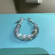 Amazonite blue and Waterpearl, Glass Beads Bracelet