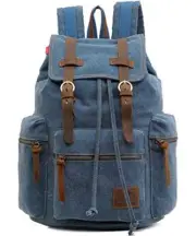 Canvas Backpack,Travel Leather Rucksack for Men Women Medium Blue