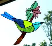 BELLBIRD on WONGA WONGA VINE Stained Glass NATIVE AUSTRALIAN BIRD SUNCATCHER