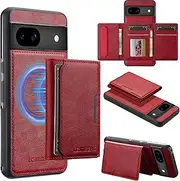 GoshukunTech for Google Pixel 7a 5G Wallet Case with Card Holder,for Pixel 7a Magnetic Case[Detachable Card Pocket] Leather Flip Cover[Support Magsafe or Wireless Charging]-Wine Red