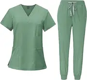 [UxicRuya] Nursing Scrub Set, Workwear with Pockets, Soft Short Sleeve, Durable Nurse Workwear Top And