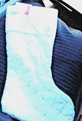 Christmas Holiday Stocking Ivory white sparkle soft fleece velvety