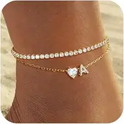 [Ritach] Ankle Bracelets for Women Gold Initial Anklet For Women Waterproof Dainty Adjustable Tennis Ankle for Summer Beach Jewelry