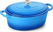 TeamFar 7QT Oval Dutch Oven, Enameled Cast Iron Dutch Oven Pot with Lid, For Bread Baking/Stewing/Braising/Frying, Suitable for Various Stoves, Non-stick & Easy Clean, Blue