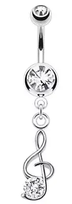 Body Accentz Belly Button Ring G Clef Music Note Navel Ring Dangle