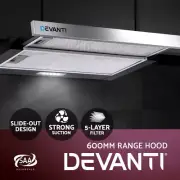 Devanti 600mm Range Hood 60cm Slide out Rangehood Kitchen Canopy Stainless Steel